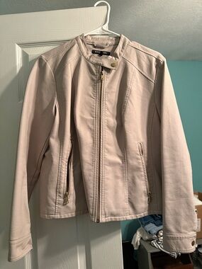 Baccini Women's Pale Blush Faux Leather Moto Jacket Large